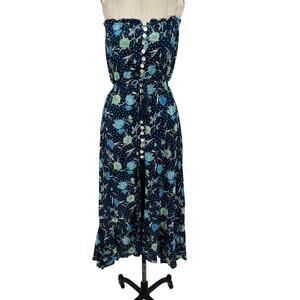 Tiare Hawaii Ryden Maxi Dress Strapless Floral Dot‎ Print Navy Blue One Size